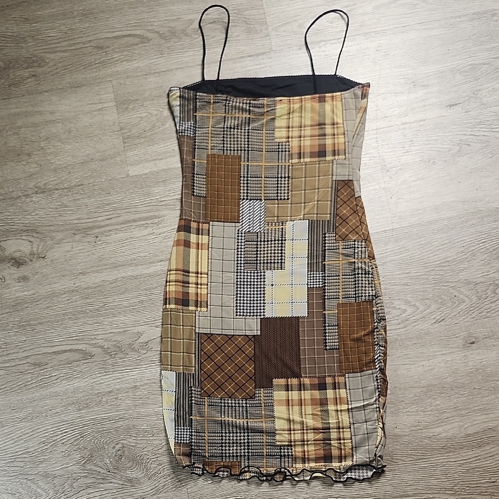 Bear Dance Patchwork Mini Dress - Brown and Tan - Picture 5 of 9